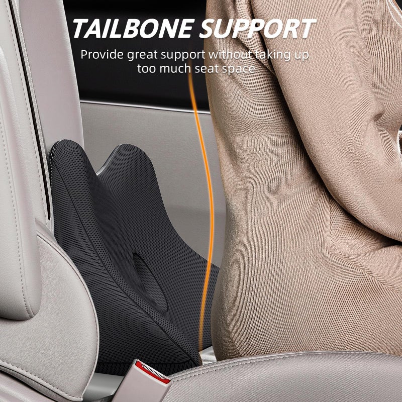 Benazcap Lumbar Support Pillow for Car, Lower Back Support Pillow for Sciatica & Back Pain Relief, 2 in 1 Memory Foam Seat Cushion for Office Chair, Car Seat - Black - Image 3