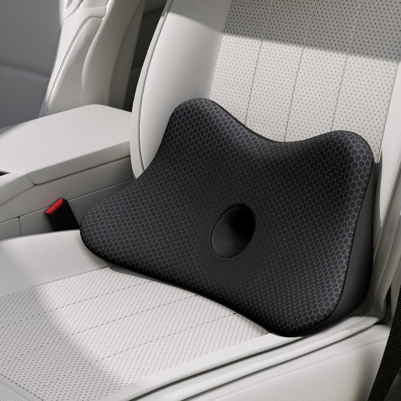 Benazcap Lumbar Support Pillow for Car, Lower Back Support Pillow for Sciatica & Back Pain Relief, 2 in 1 Memory Foam Seat Cushion for Office Chair, Car Seat - Black - Image 1