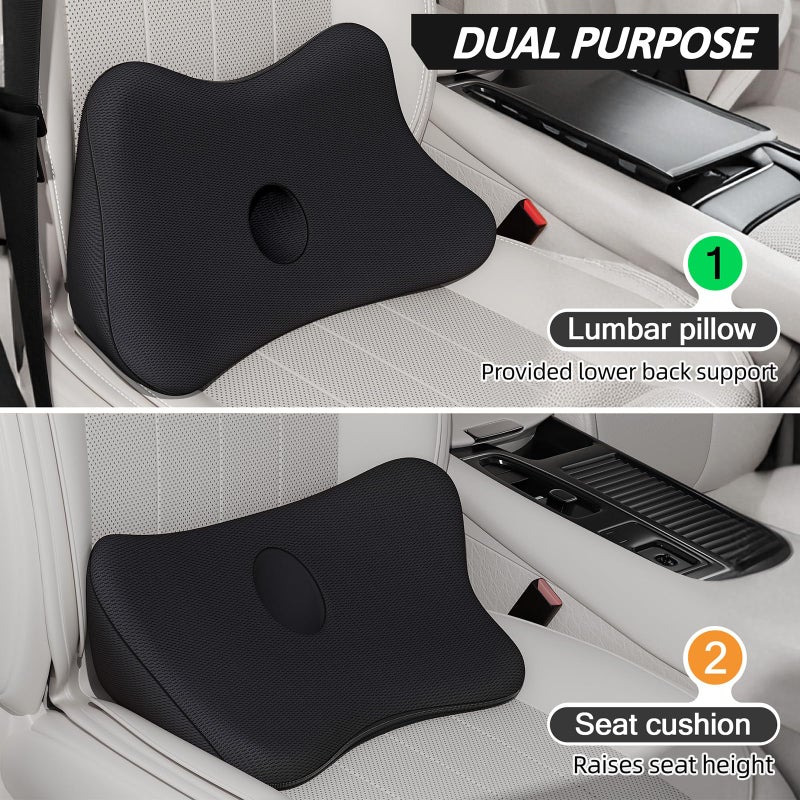 Benazcap Lumbar Support Pillow for Car, Lower Back Support Pillow for Sciatica & Back Pain Relief, 2 in 1 Memory Foam Seat Cushion for Office Chair, Car Seat - Black - Image 2