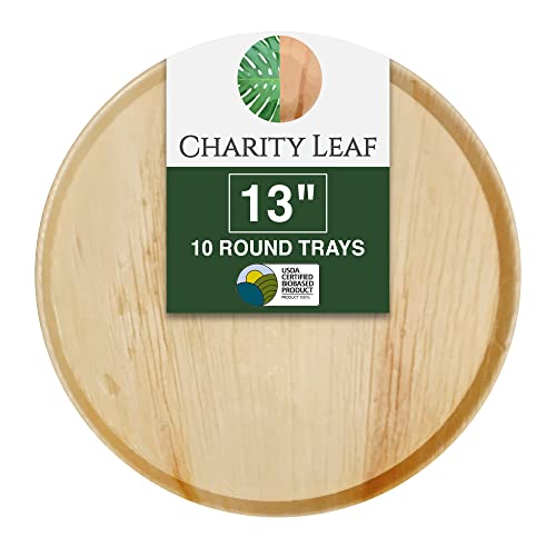 Charity Leaf Disposable Palm Leaf 13 Round Flat Trays 10 pieces Bamboo Like Serving Platters Disposable Boards EcoFriendly Dinnerware For Weddings Catering Events