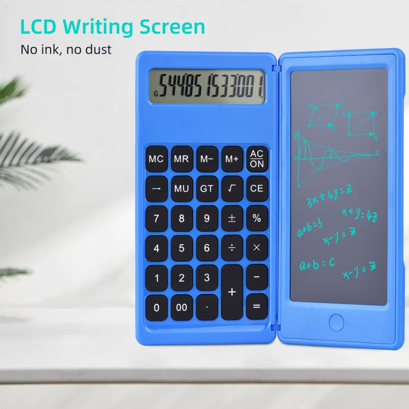 لوحة الكتابة LCD: آلة حاسبة ذكية بـ 12 رقمًا، محو بنقرة واحدة، بطارية قابلة للاستبدال - لوحة كتابة زرقاء للمنزل والمكتب والمدرسة والأطفال والبالغين - Image 5