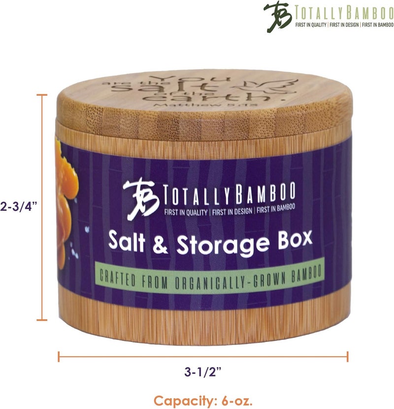 Totally Bamboo صندوق تخزين ملح من الخيزران مع غطاء دوار مغناطيسي، سعة 6 أونصات، مكتوب عليه "أنت ملح الأرض متى 5:13" - Image 5
