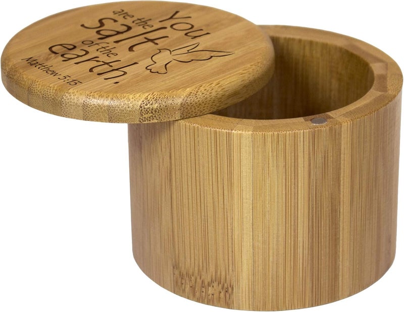 Totally Bamboo صندوق تخزين ملح من الخيزران مع غطاء دوار مغناطيسي، سعة 6 أونصات، مكتوب عليه "أنت ملح الأرض متى 5:13" - Image 4