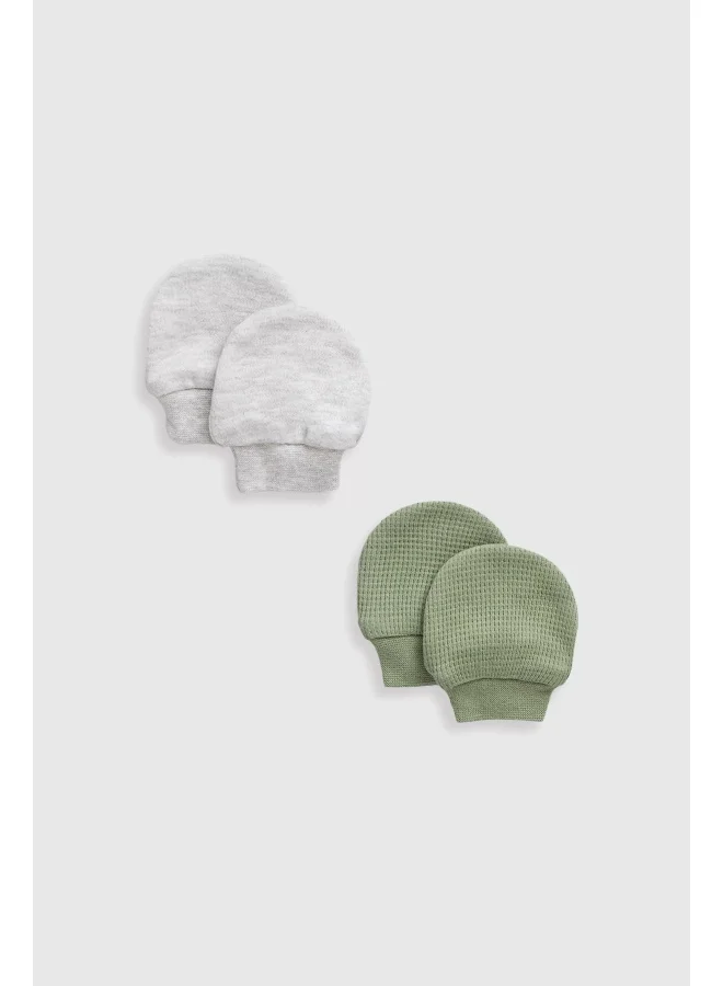 mothercare Green Waffle and Grey Baby Mitts - 2 Pack