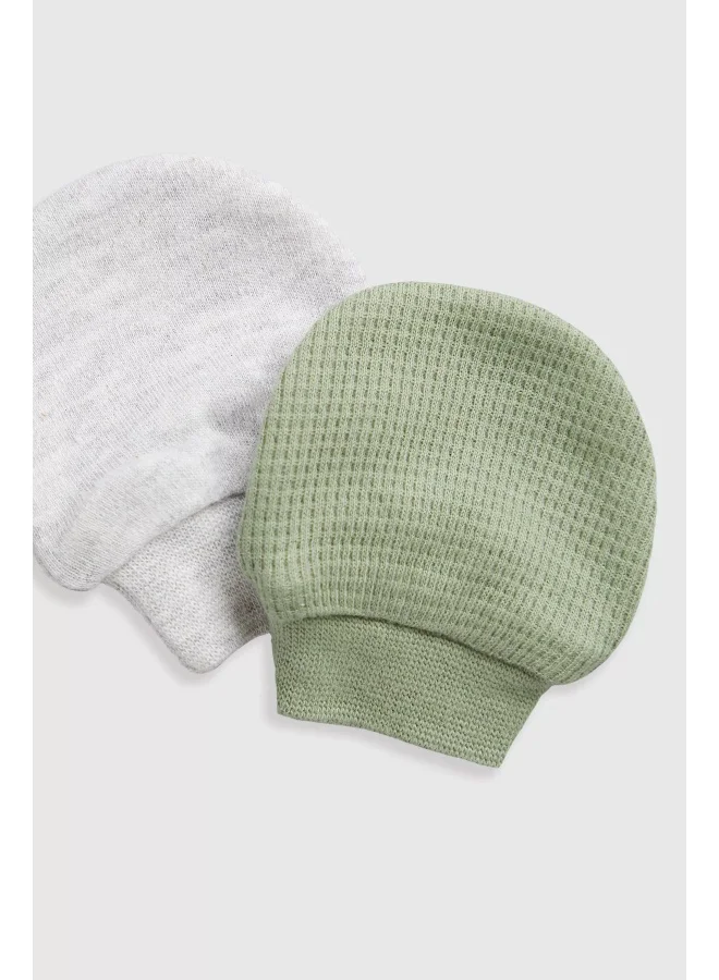 mothercare Green Waffle and Grey Baby Mitts - 2 Pack