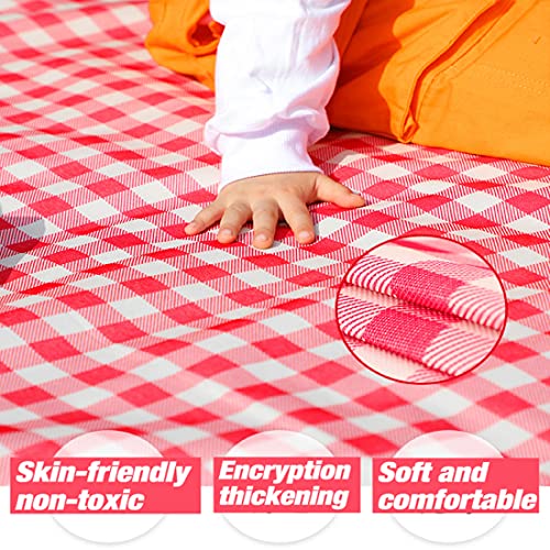 PUPOPIK Outdoor Picnic Blanket, XL Foldable Waterproof Sand Beach Mat , in Large 80x60in and Extra Large 80x80infor Beach Camping Hiking Travel Family Concerts Portable Beach Blankets (Classic Red Check) - Image 5