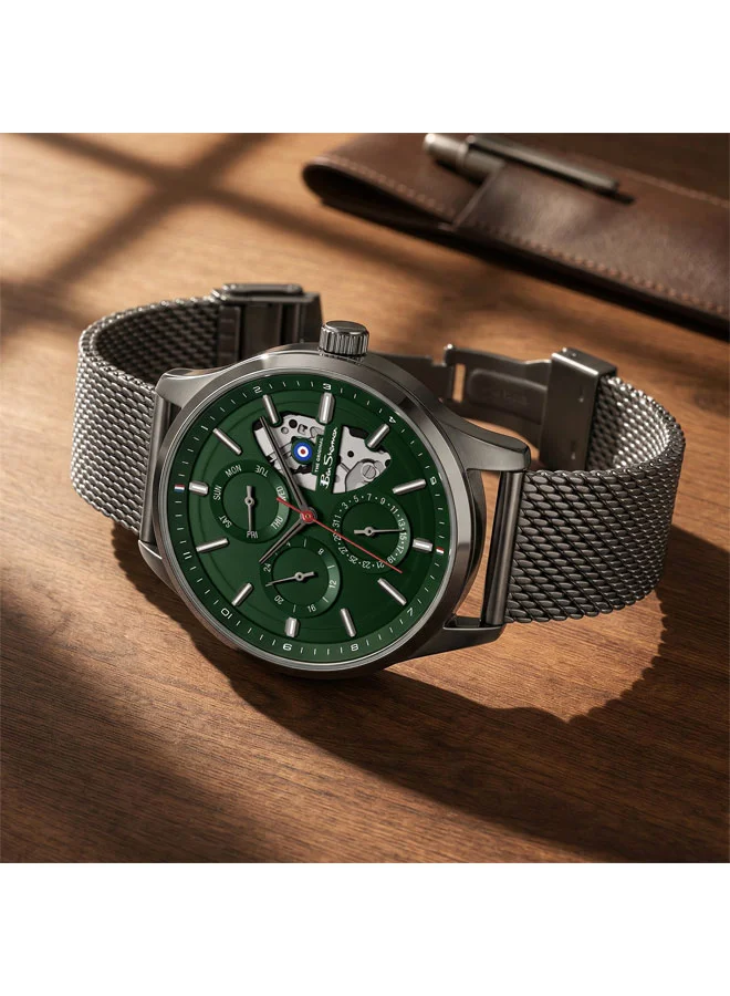 Ben Sherman Green St Albans Green Dial Gunmetal Stainless Steel Bracelet Multifunction Watch for Men, 43.5mm for Men | Best Price UAE