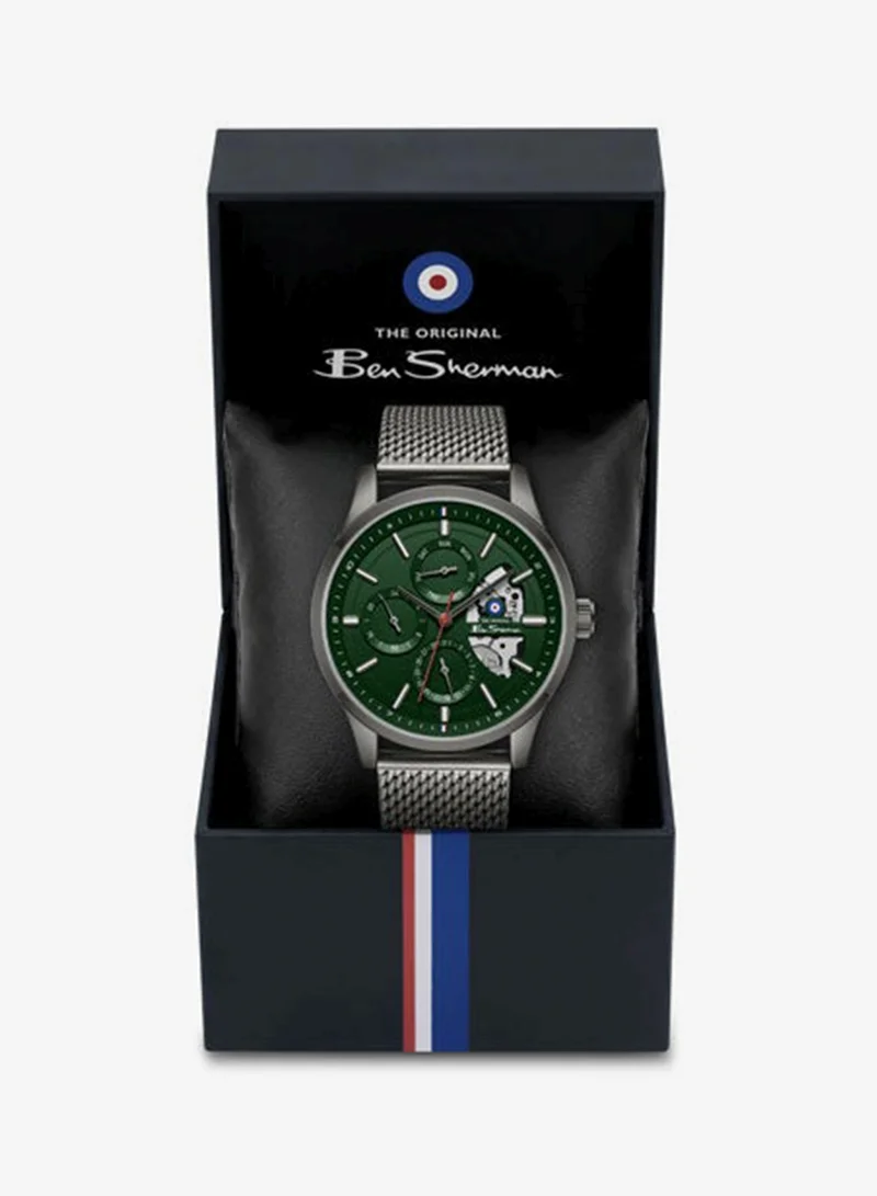 Ben Sherman Green St Albans Green Dial Gunmetal Stainless Steel Bracelet Multifunction Watch for Men, 43.5mm for Men | Best Price UAE