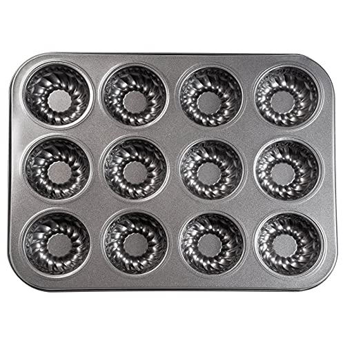 Yomvzake Mini Bndt Cake Pan, Nonstick Brownie Bowl Pan, 12-Cavity Fluted Small Round Cake Mold for Fall Baking & Thanksgiving Muffin Bavarois - Image 1