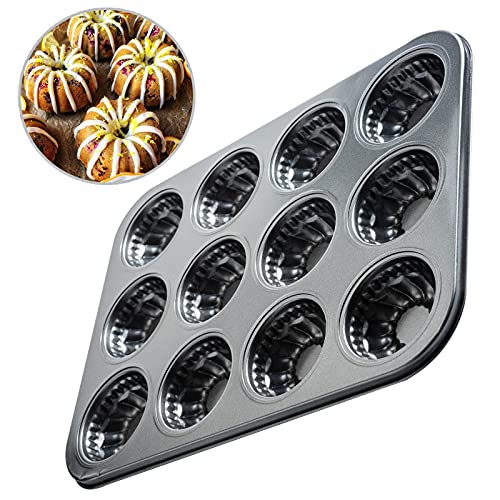 Yomvzake Mini Bndt Cake Pan, Nonstick Brownie Bowl Pan, 12-Cavity Fluted Small Round Cake Mold for Fall Baking & Thanksgiving Muffin Bavarois - Image 5