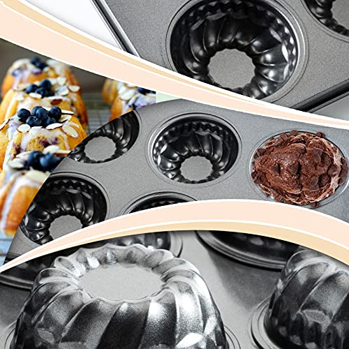 Yomvzake Mini Bndt Cake Pan, Nonstick Brownie Bowl Pan, 12-Cavity Fluted Small Round Cake Mold for Fall Baking & Thanksgiving Muffin Bavarois - Image 2