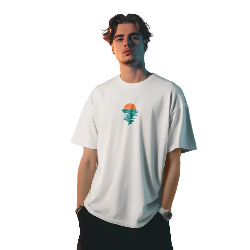 نوبيرو تيشيرت قطن رجالي مطبوع بقصة واسعة