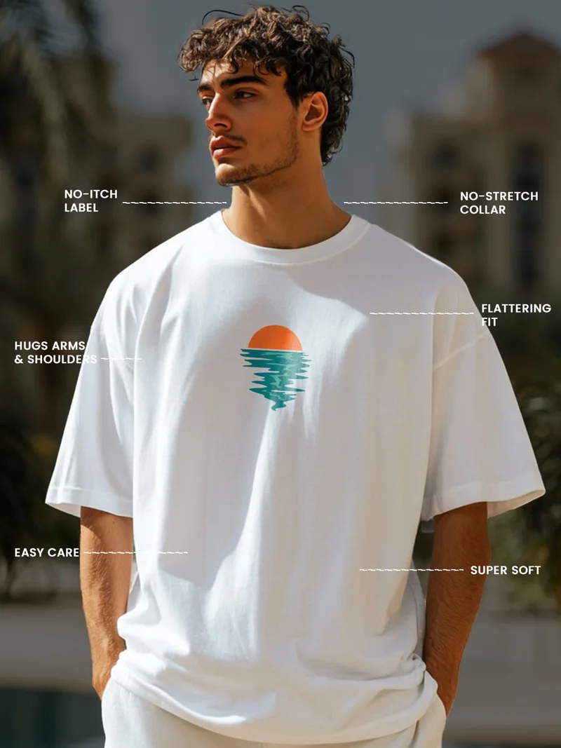 NOBERO Men's Oversized Cotton Graphic T-Shirt