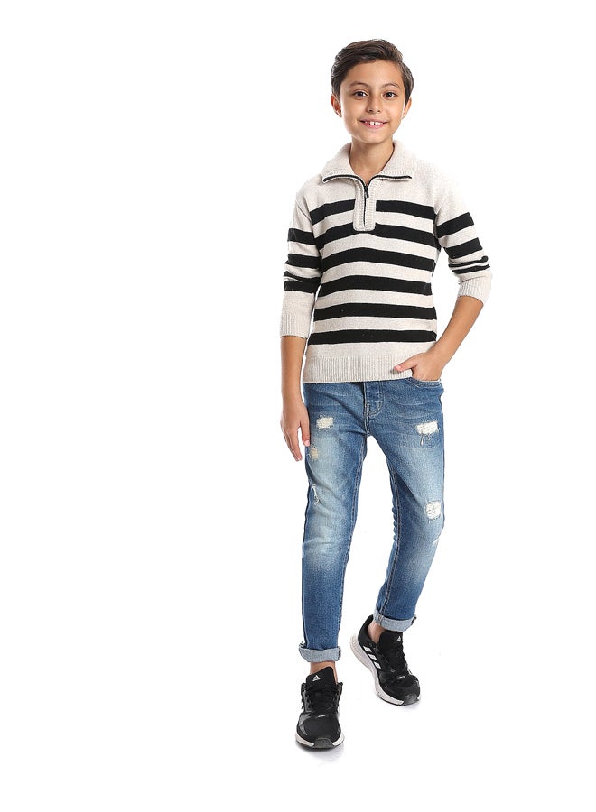 Andora Stripped Black & Ivory Boys Pullover_Multicolour - Image 1
