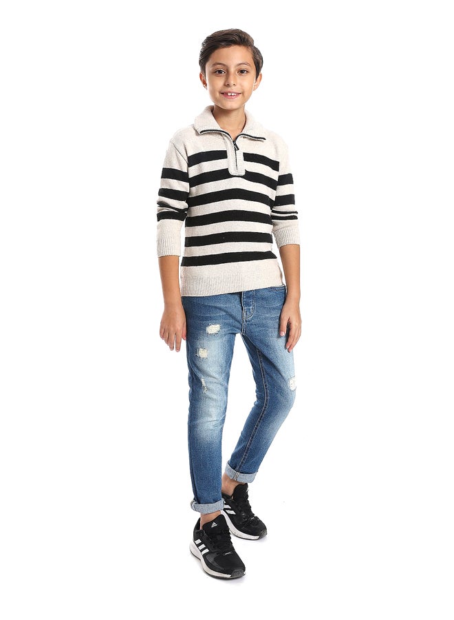 Andora Stripped Black & Ivory Boys Pullover_Multicolour - Image 2