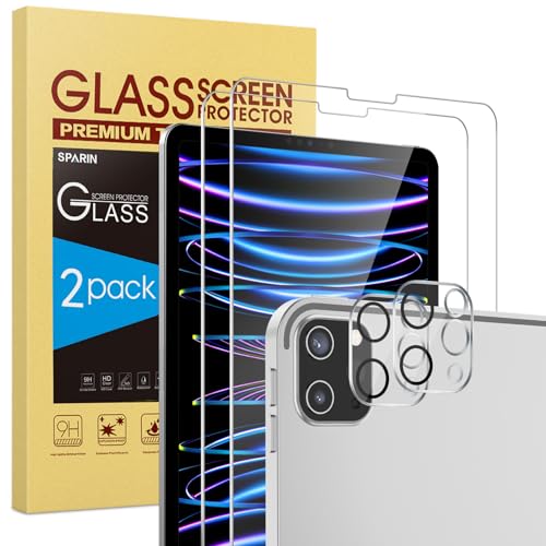 Sparin 2+2 Pack SPARIN Screen Protector for iPad Pro 12.9 (2022/2021/2020) + Camera Lens Protector, Tempered Glass for iPad Pro 12.9 inch 6th/5th/4th Generation, Support Apple Pencil & Case Friendly - Image 1