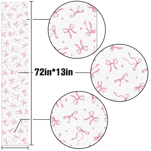 Buxiuer Pink Bow Party Table Runner Valentine's Day Coquette Girls Birthday Party Decoration Tea Wedding Baby Shower Dining Room Home Kitchen Table Decor (Pink, 13" x 72") - Image 3