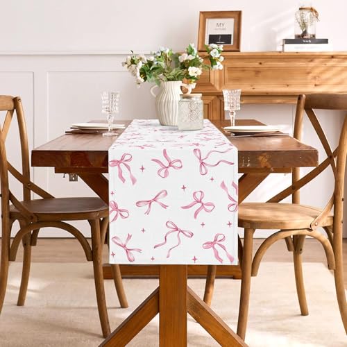 Buxiuer Pink Bow Party Table Runner Valentine's Day Coquette Girls Birthday Party Decoration Tea Wedding Baby Shower Dining Room Home Kitchen Table Decor (Pink, 13" x 72") - Image 4