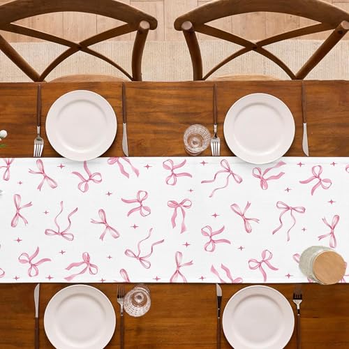 Buxiuer Pink Bow Party Table Runner Valentine's Day Coquette Girls Birthday Party Decoration Tea Wedding Baby Shower Dining Room Home Kitchen Table Decor (Pink, 13" x 72") - Image 5