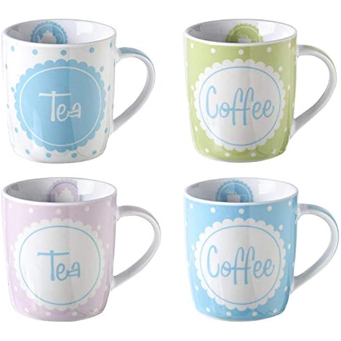 rayihni Set Of 4 Vintage Barrels Large Porcelain Coffee Cups Polka Dot Design - Image 1