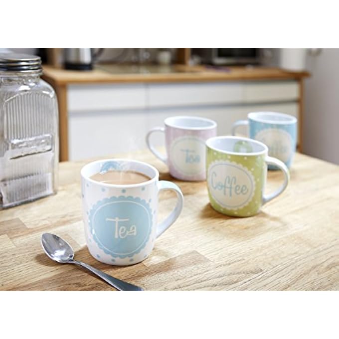 rayihni Set Of 4 Vintage Barrels Large Porcelain Coffee Cups Polka Dot Design - Image 2