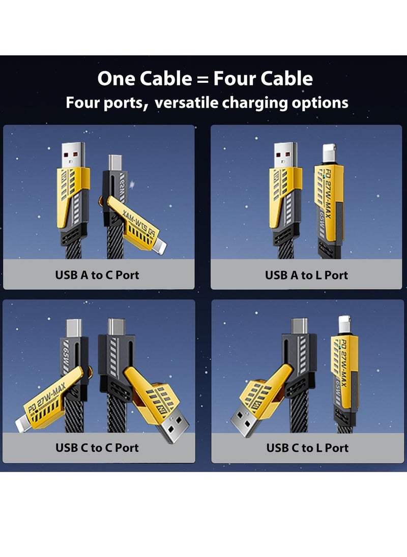 ELTRAZONE - USB C Cable Lightning Cable [65W 4 in 1 Fast Charging Cable] Flat Braided USB C to USB C Charger Cord, Multi Charging Cable Combo Type C/USB A/Lightning Port for iPhone/iPad/Samsung, 3ft - Image 1