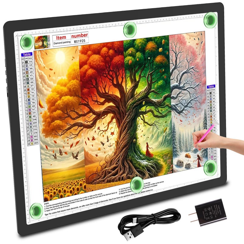 TOHETO A2 Light Pad 25.2''x18.4'', Large Magnetic LED Light Board for Diamond Painting, 3-Color Modes Light Box for Tracing, 6-Level & Stepless Dimmerable Diamond Art Light Table for Drawing,Sketching - Image 1