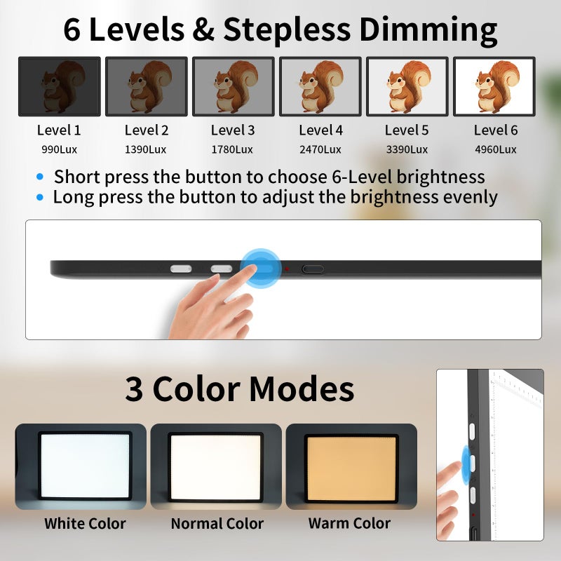 TOHETO A2 Light Pad 25.2''x18.4'', Large Magnetic LED Light Board for Diamond Painting, 3-Color Modes Light Box for Tracing, 6-Level & Stepless Dimmerable Diamond Art Light Table for Drawing,Sketching - Image 4