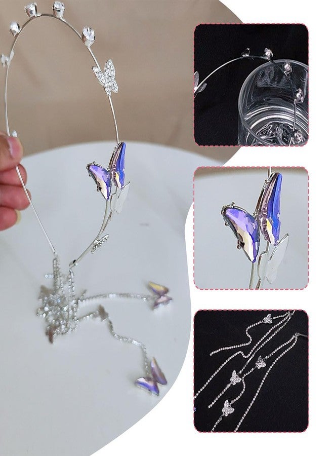 FFZDENA Butterfly Hair Accessories, Crystal Tiara for Women, Hairband with Pearl Earring Design, Elegant Hair Jewellery for Special Occasions, Hair Chain for Women - Image 3