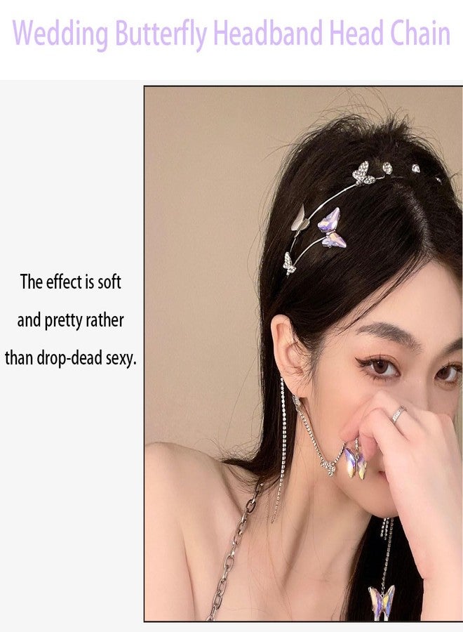 FFZDENA Butterfly Hair Accessories, Crystal Tiara for Women, Hairband with Pearl Earring Design, Elegant Hair Jewellery for Special Occasions, Hair Chain for Women - Image 4