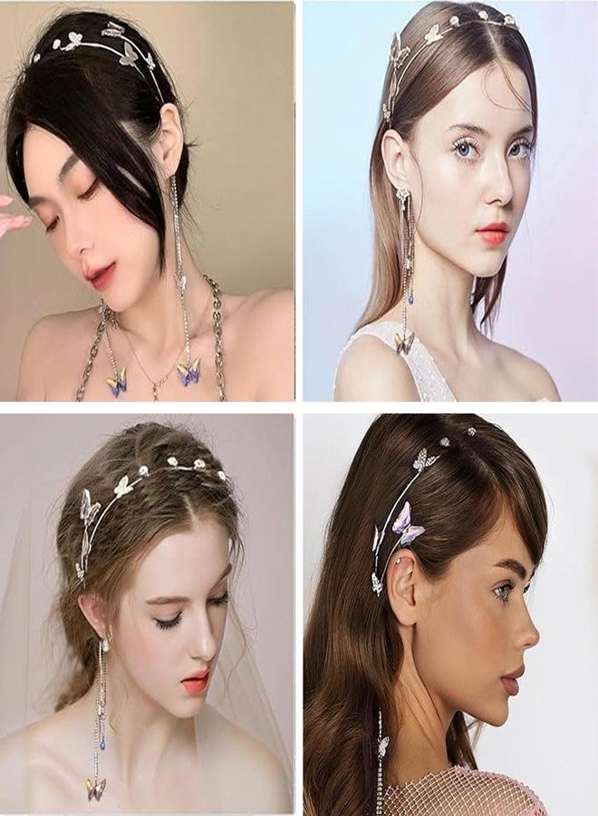 FFZDENA Butterfly Hair Accessories, Crystal Tiara for Women, Hairband with Pearl Earring Design, Elegant Hair Jewellery for Special Occasions, Hair Chain for Women - Image 5