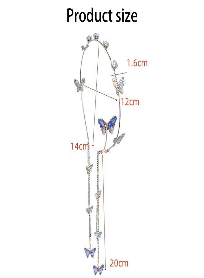 FFZDENA Butterfly Hair Accessories, Crystal Tiara for Women, Hairband with Pearl Earring Design, Elegant Hair Jewellery for Special Occasions, Hair Chain for Women - Image 2