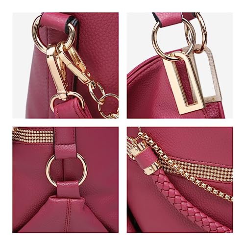 Dasein Women's Large Hobo Bag with Rhinestone Accents Vegan Leather Tote Purse Shoulder Handbag for Ladies (Wine Red) - Image 5