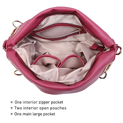 Dasein Women's Large Hobo Bag with Rhinestone Accents Vegan Leather Tote Purse Shoulder Handbag for Ladies (Wine Red) - Image 4