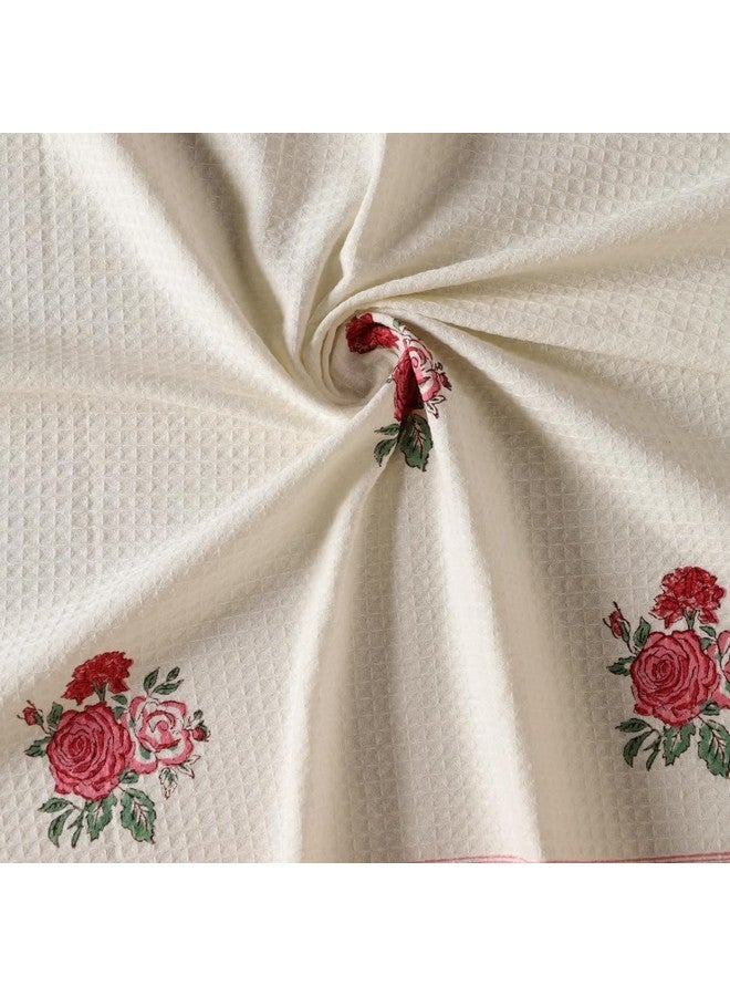 Peepul Tree Block Printed Hand and Bath Towels, Super Absorbent, Soft & Faster Drying, Floral Printed 100% Pure Cotton, 240 GSM (2 Hand and 1 Bath Towel Set, Off-White & Pink Roses) - Image 5