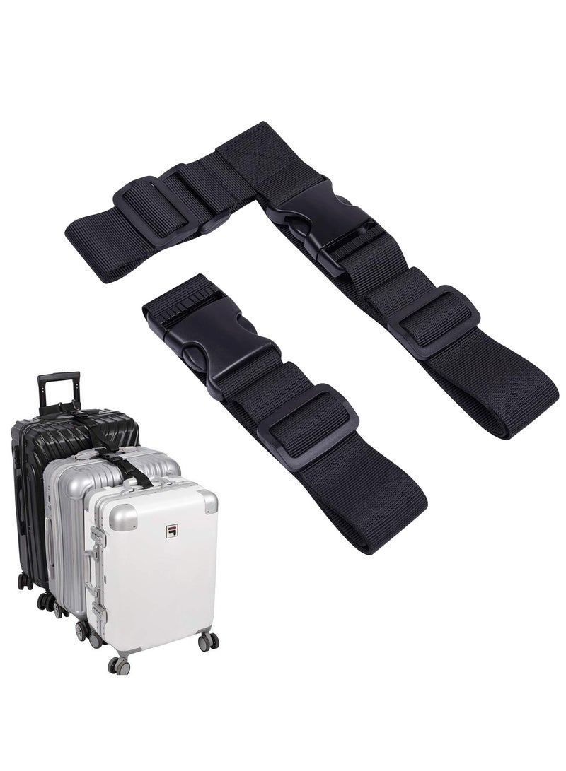 أيية حزمة من 2 إضافة حزام حقيبة أمتعة تعديل حزام ، وملحقات السفر مرفق السفر ، لتوصيل 3 أمتعة ، أسود - Image 1