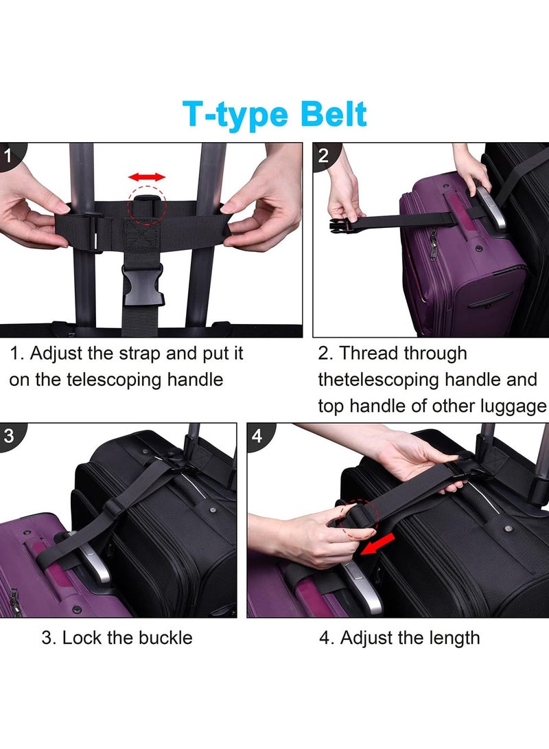 أيية حزمة من 2 إضافة حزام حقيبة أمتعة تعديل حزام ، وملحقات السفر مرفق السفر ، لتوصيل 3 أمتعة ، أسود - Image 5