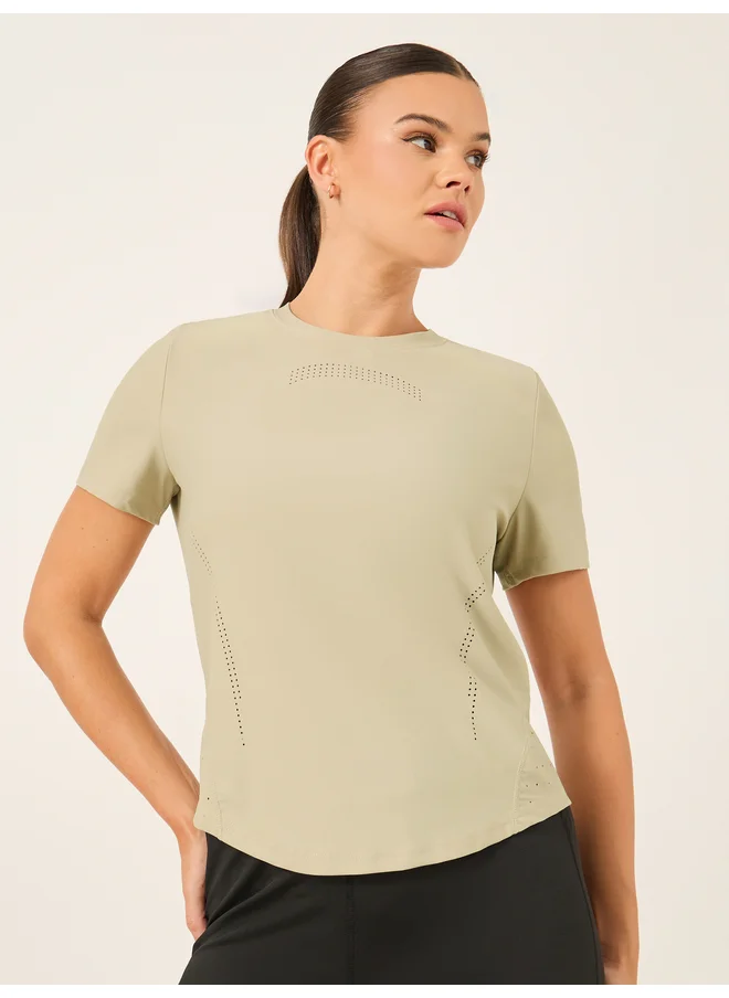 Styli Styli Active Laser Cut and Back Reflective Stripe Detail Short Sleeve Top