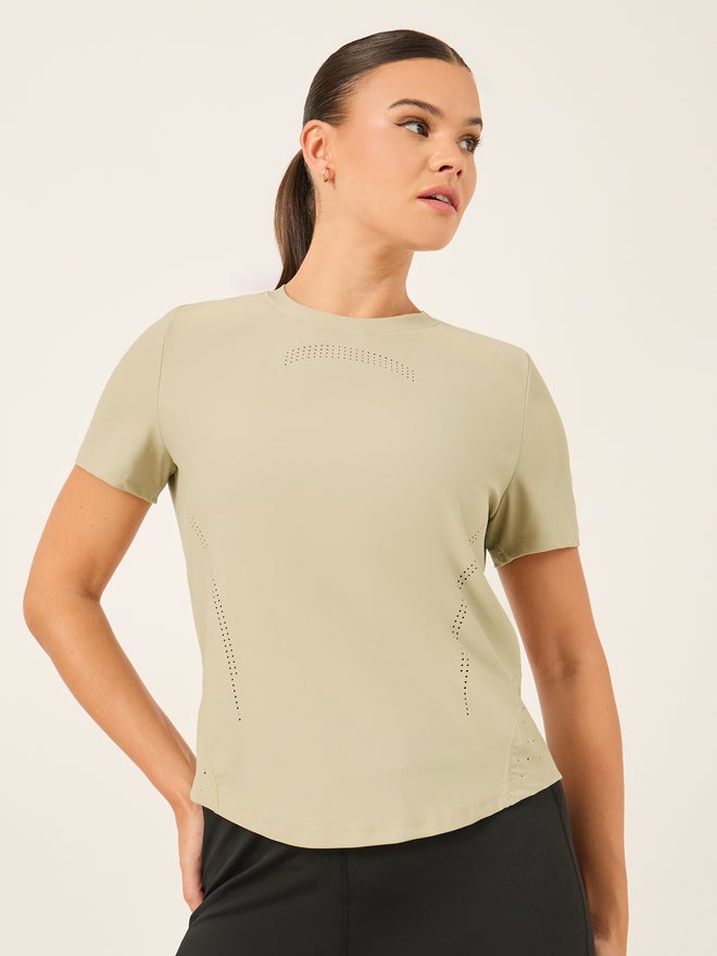 Styli Styli Active Laser Cut and Back Reflective Stripe Detail Short Sleeve Top  - Image 1