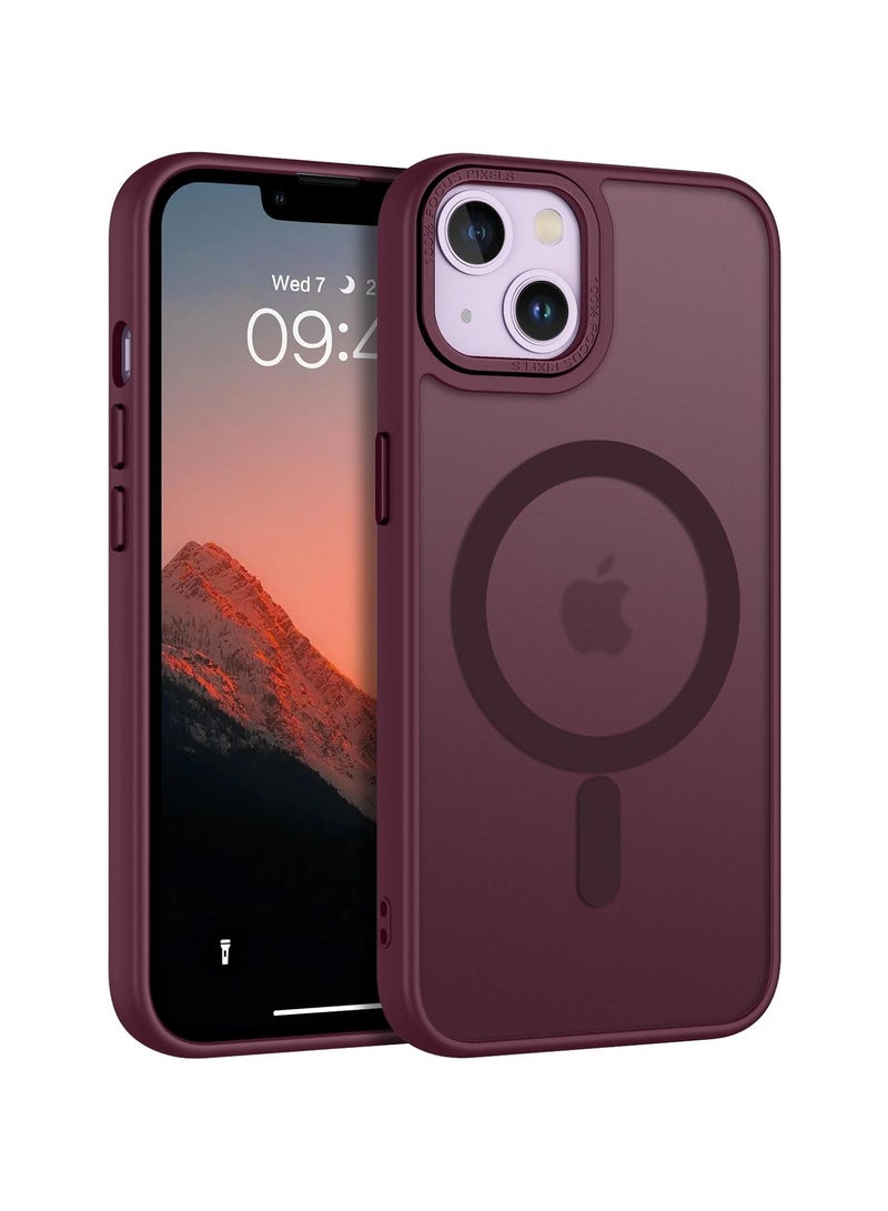 ACLIX Matte Magnetic case for iPhone 13 - iPhone 14 , High Grade Drop Protection with Shockproof Strip, Translucent Matte Back Phone Case (Deep Red) - Image 1