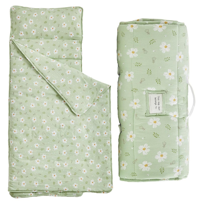 DuShow Toddler Nap Mat with Pillow and BlanketSoft Slumber Bags for GirlsKids Sleeping Bags with Roll Up DesignGreen Floral Nap Mats for PreschoolDaycareKindergartenFits Ages 36 Years OldGreen - Image 2