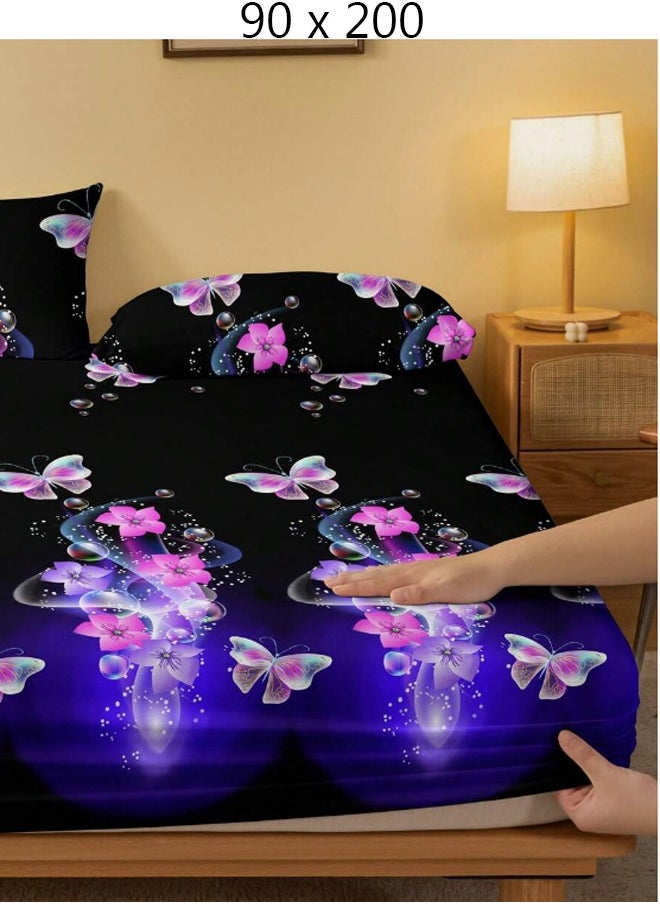 Generic Single Fitted Bed Sheet Black 90 x 200 cm Without Pillow Cover  - Image 1