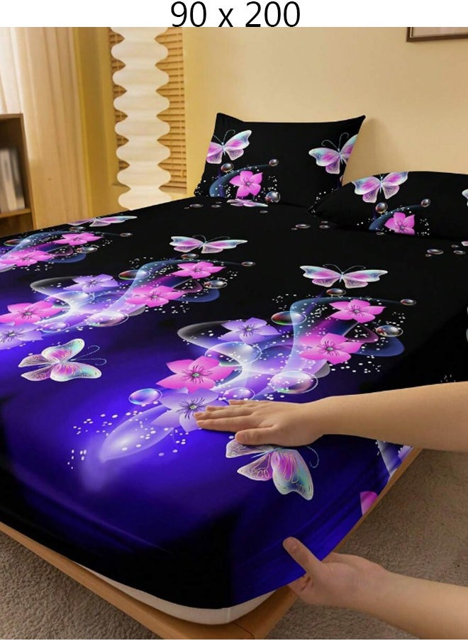 Generic Single Fitted Bed Sheet Black 90 x 200 cm Without Pillow Cover  - Image 2