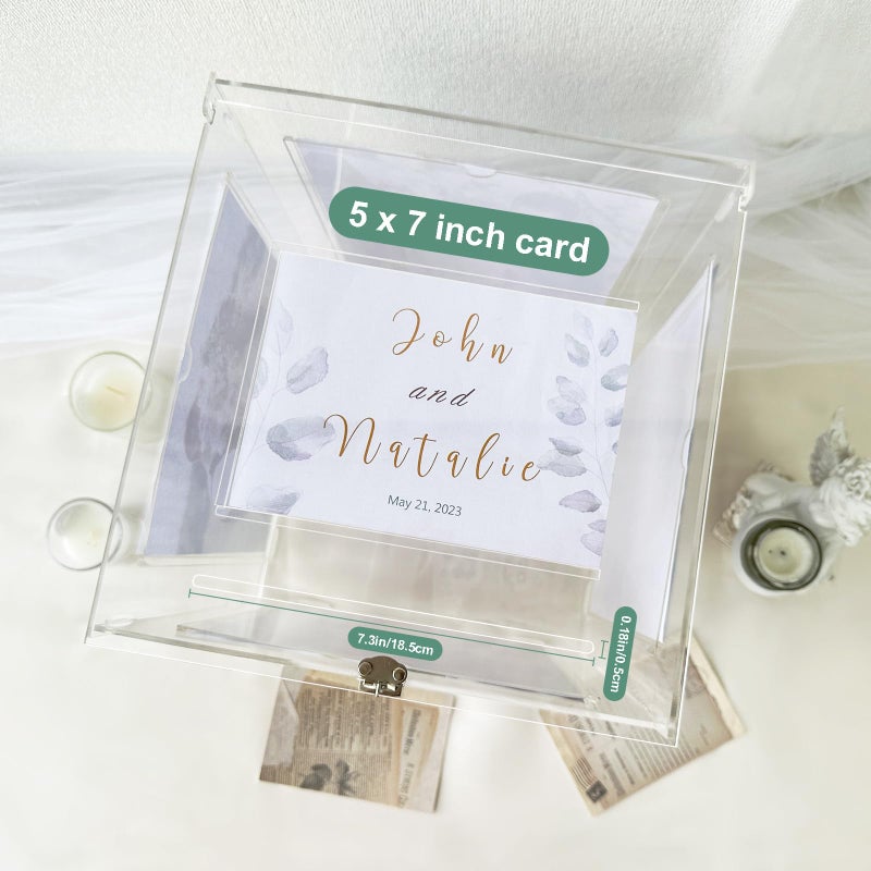 OurWarm Acrylic Wedding Card Box with Picture Frame for 8x10 Photos, Large Rotatable Envelope Post Money Gift Box Holder with Lock Slot for Reception Anniversary Graduation Birthday Party Baby Shower - Image 3