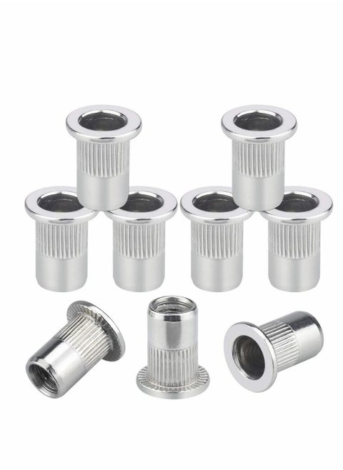 M6 Nut, 50 Pcs M6 Stainless Steel Rivet Nut, Flat Head Threaded Insert Nutsert Rivnuts, Fastener Rivet Nut Assortment Kit with Internal Threads (Sliver)