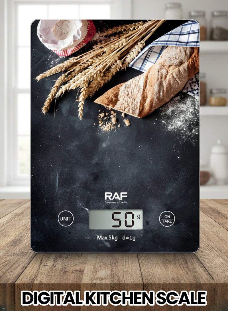 RAF Digital Kitchen Scale, 5Kg Capacity, Food Scale For Baking And Cooking - 4 Weighing Sensors, Auto-Off & Auto Calibrate Function Overload Indicator With Battery - Image 1