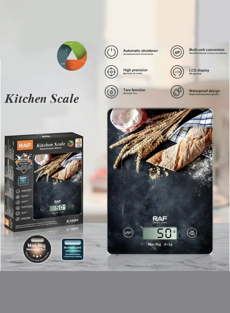 RAF Digital Kitchen Scale, 5Kg Capacity, Food Scale For Baking And Cooking - 4 Weighing Sensors, Auto-Off & Auto Calibrate Function Overload Indicator With Battery - Image 2