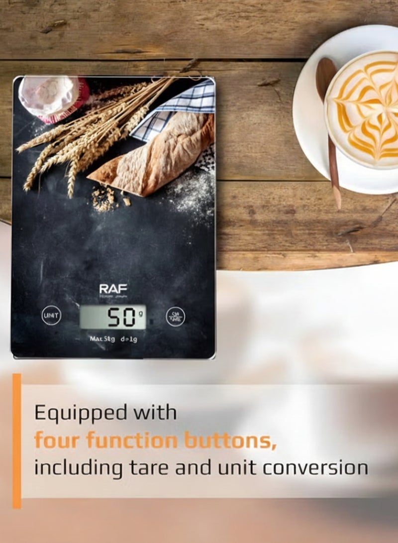 RAF Digital Kitchen Scale, 5Kg Capacity, Food Scale For Baking And Cooking - 4 Weighing Sensors, Auto-Off & Auto Calibrate Function Overload Indicator With Battery - Image 5