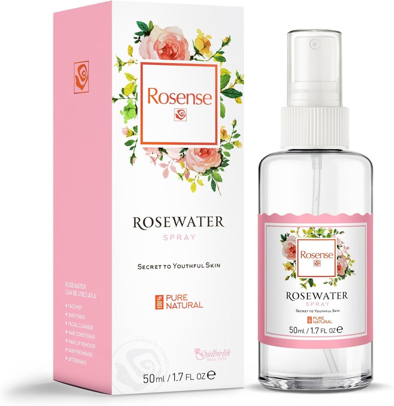 Rosense Glass Bottle Rosewater Hydrating Facial TonerRose Water Face Mist 17 Oz