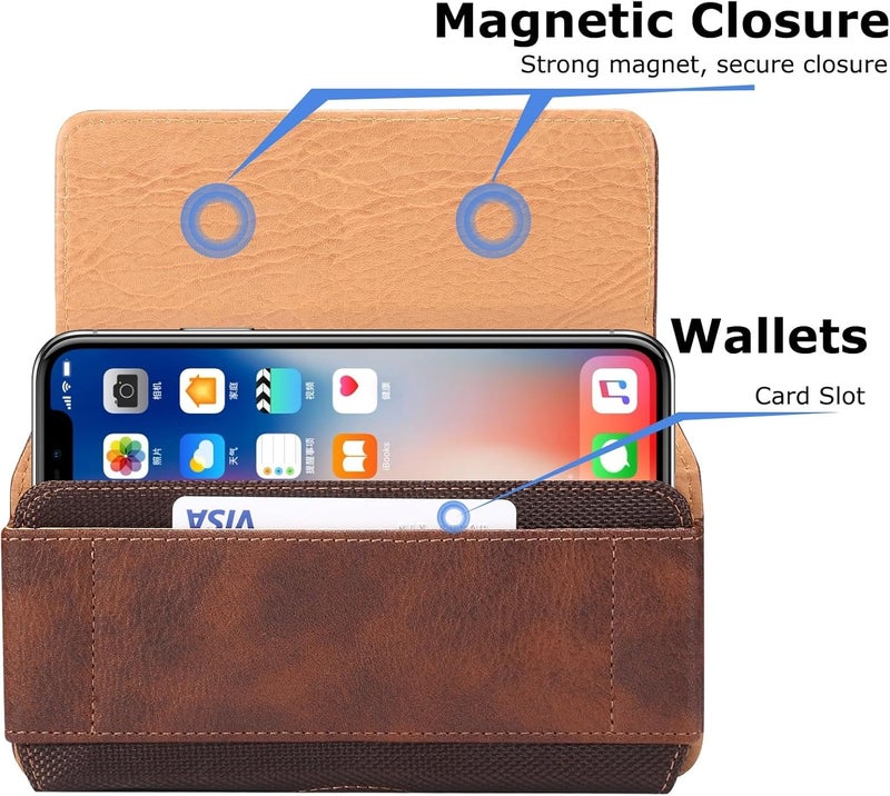 حافظة بطاقات بسيطة متوافقة مع iPhone 11 Pro Max وXS Max و6S Plus، حامل هاتف بمشبك حزام، حقيبة حمل من النايلون المتين + الجلد متوافقة مع Galaxy S23 Plus وS22 Plus ومتوافقة مع Sony Xperia - Image 2